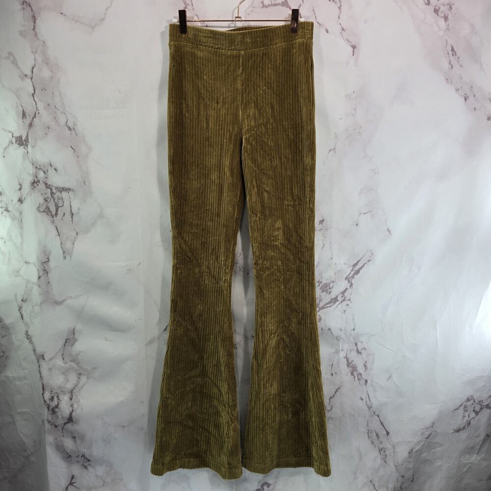 Aerie Leggings Womens Small Mustard Gold Flare Groove On Velour Corduroy High